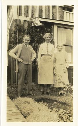 Mr. and Mrs. Sharcott, Mrs. E Fleischer, Sharcott home at the end of Esquimalt BCE Streetcar line...