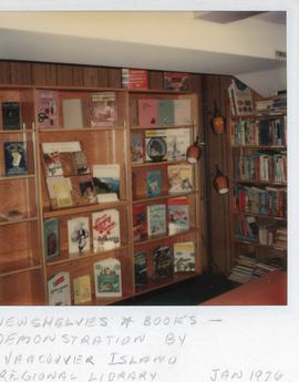 New shelves and books demonstration by Vancouver Island Regional Library, January 1976.